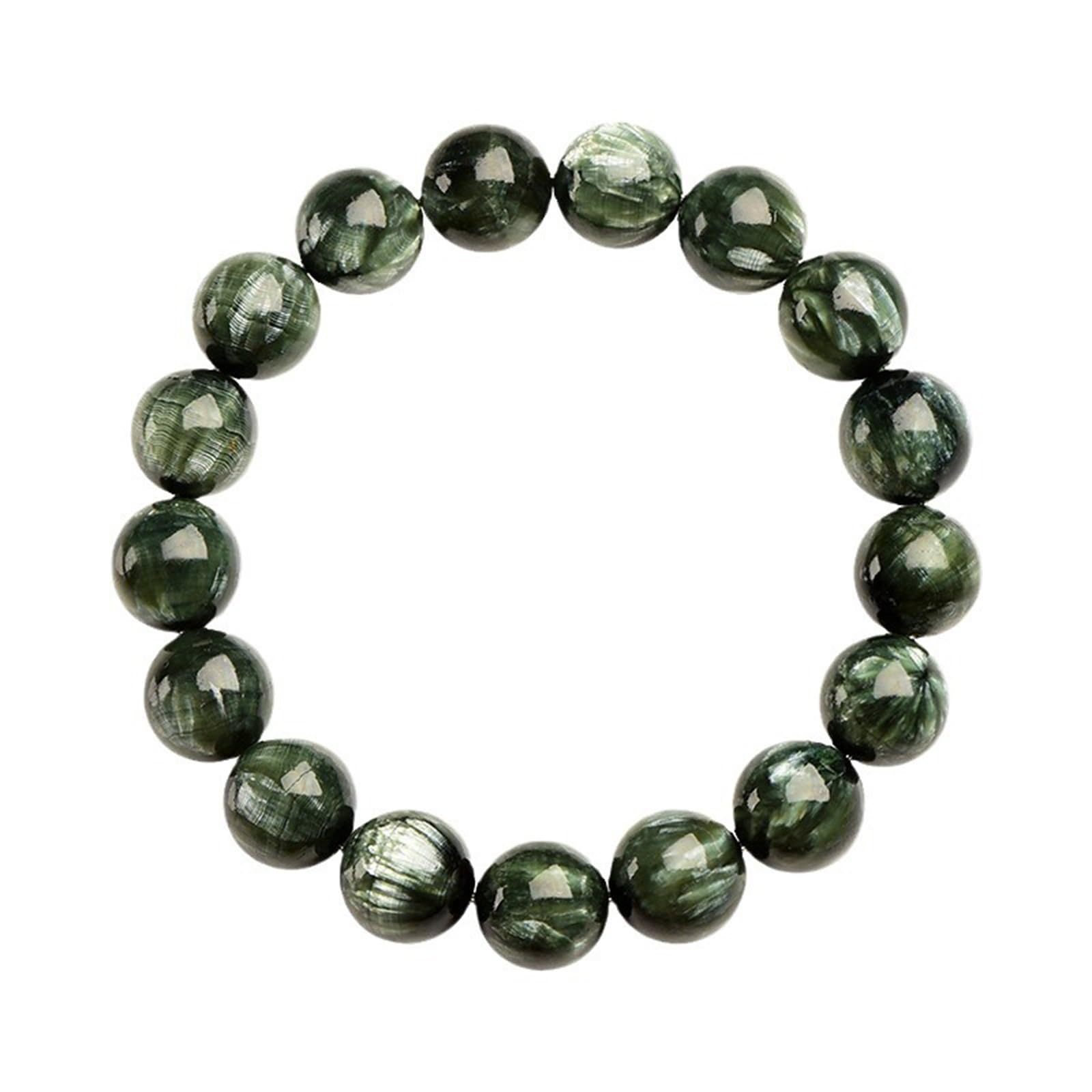 Hhhxkkuo Handmade Natural Green Crystal Bracelet –Healing Gemstone Round Beads Stretch Bracelet for Men Women Positive Energy Spiritual Protection,12~12.8mm