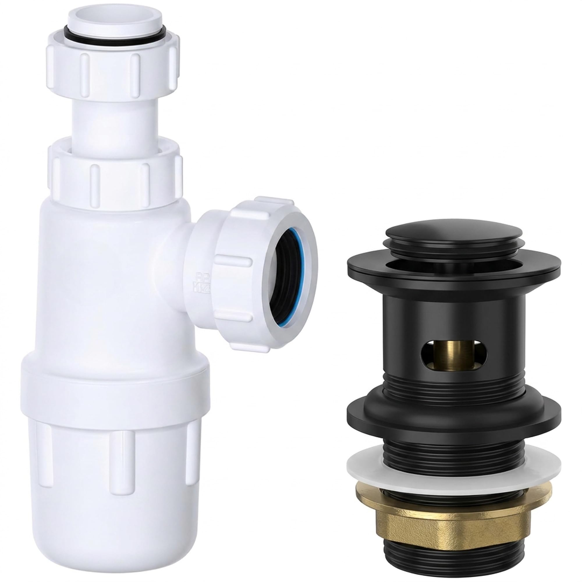 32mm Bottle Trap with Black Click Clack Basin Waste Kit - Hulthor