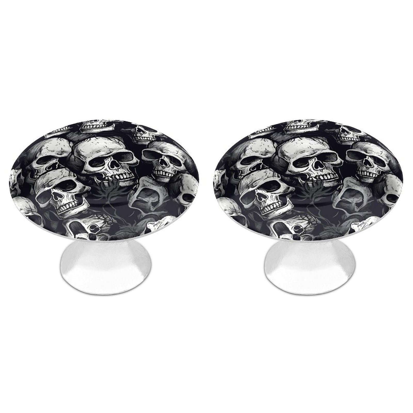 DWVTSLH Skulls Pattern Cabinet Handles 2 Pack Stainless Steel Kitchen Drawer Pulls with Installation Screws Round Dresser Drawer Knobs 1.1 Inch Modern Cabinet Hardware Door Handles