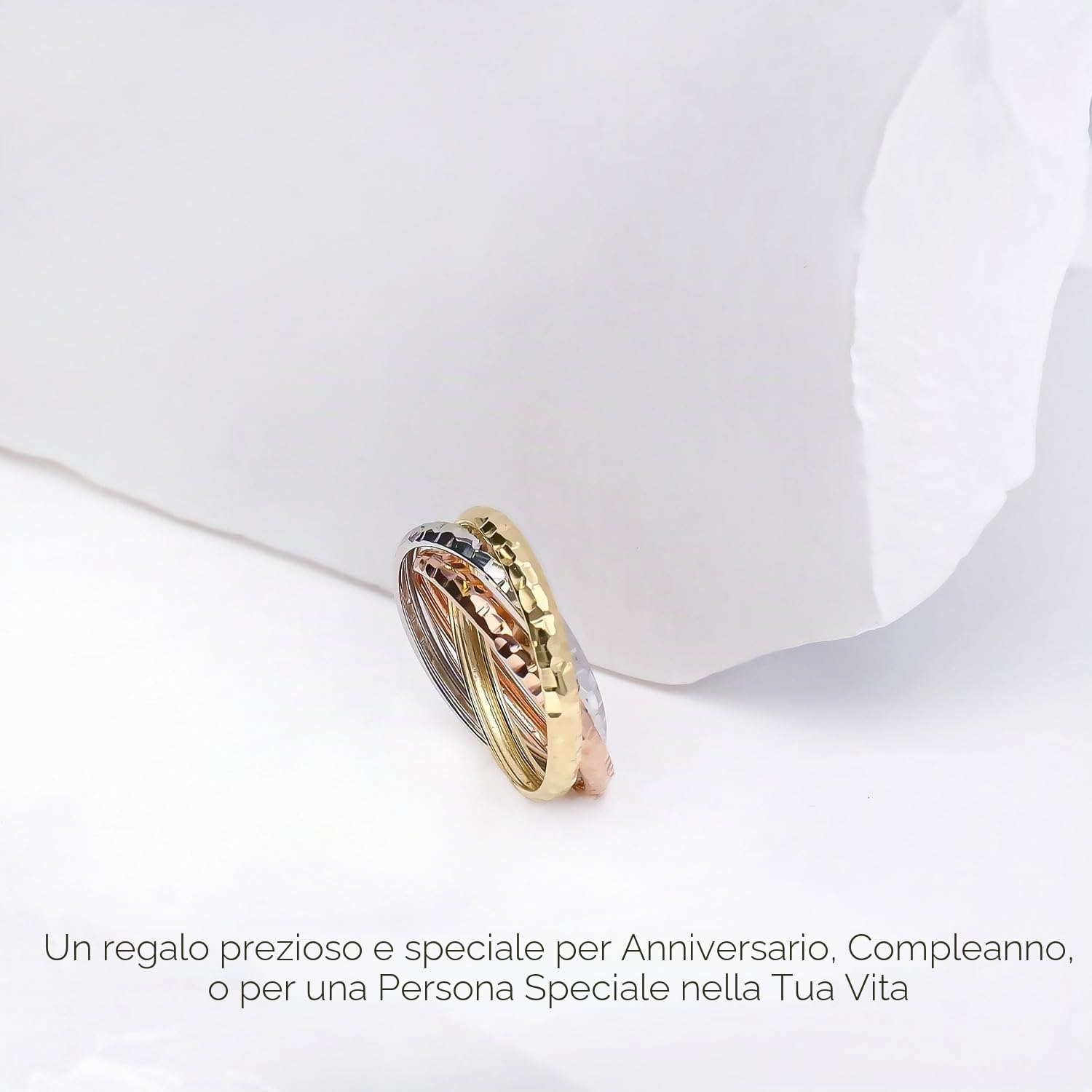 forme di Lucchetta - Anello Tre Ori Intrecciati Oro Bianco Rosa Giallo 14k | Effetto Diamantato, misure da 10 a 22, Anelli d'Oro per Donna, Gioiello Made in Italy 12