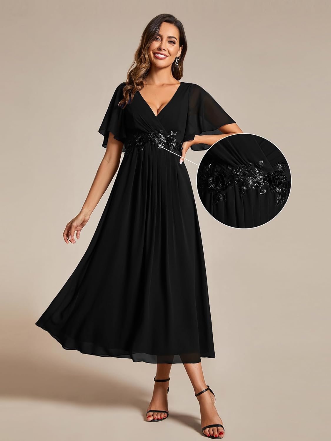 Ever-Pretty Women's V Neck Chiffon Applique A-Line Elastic Maxi Cocktail Wedding Guest Dress Vestidos Elegante 02093 - Image 4