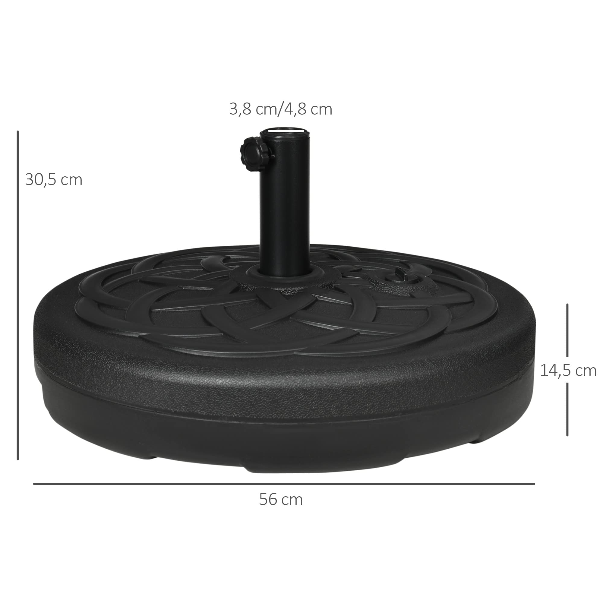 Outsunny Pied de Parasol Base de lestage à remplir de Sable ou d'eau 25L avec poignée Ø 56 x 30,5H cm Noir