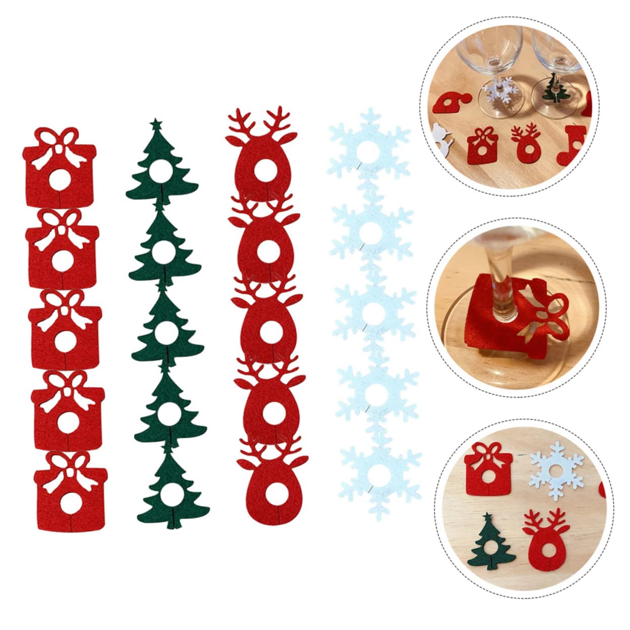 OFFSCH 40pcs Christmas Decorations Wine Glass Felt Rings Themed Drink Markers Cup Labels for Parties