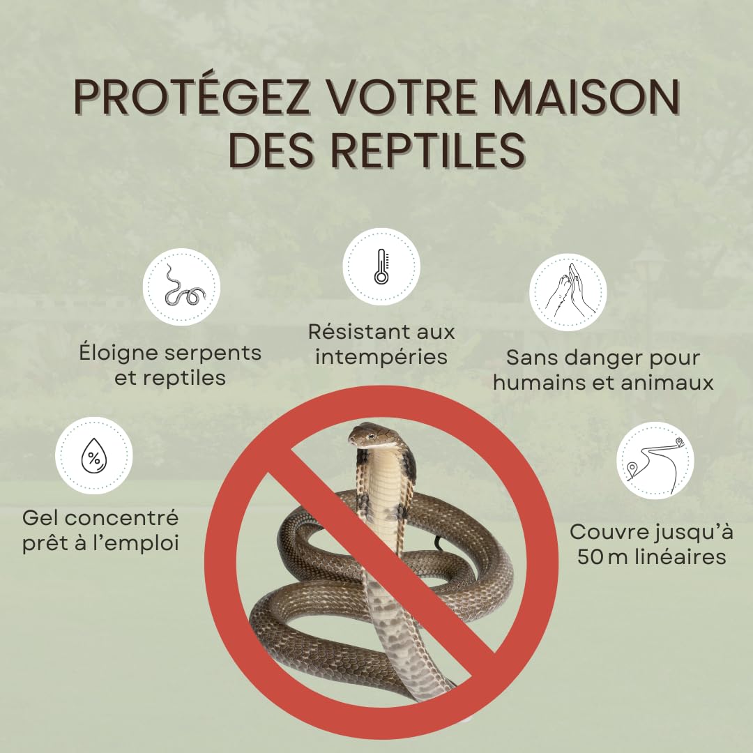 Répulsif Serpent Gel 500ml – Barrière Naturelle Anti-Serpents et Lézards, sans Insecticide, Usage Extérieur Terrasse, Seuils et Contours de Bâtiment