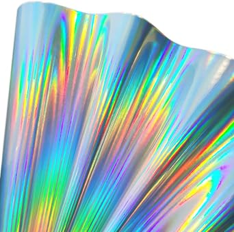 11.8"x53" Holographic Faux Leather Fabric, Mirror Reflective Vinyl for DIY Hair Bows Bags Sewing Crafts Silver