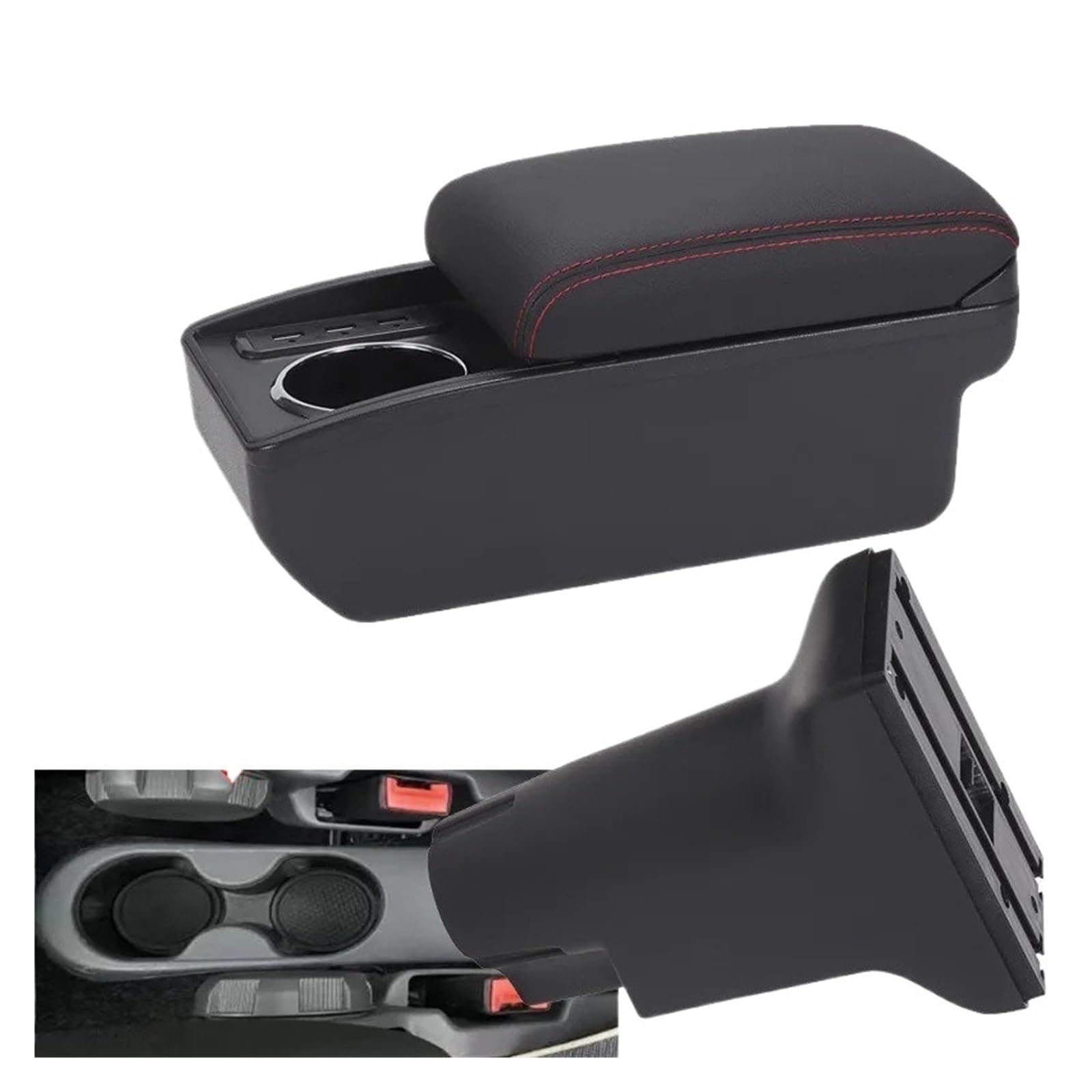 Coche Reposabrazos Para Fiat Para 500 2012-2025 Reposabrazos Dedicado Retrofit Realza El Centro Interior Caja De Almacenamiento Accesorios(B Black red 6USB)