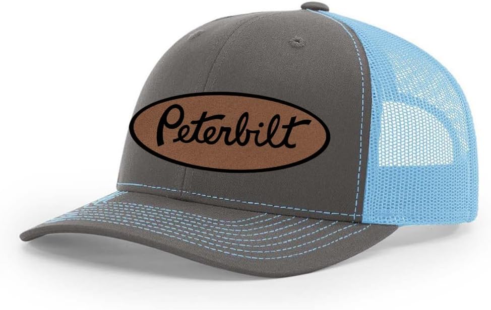 Peterbilt Truck Logo Laser Engraved Leather Patch Richardson 112 Snapback Trucker Hat Cap