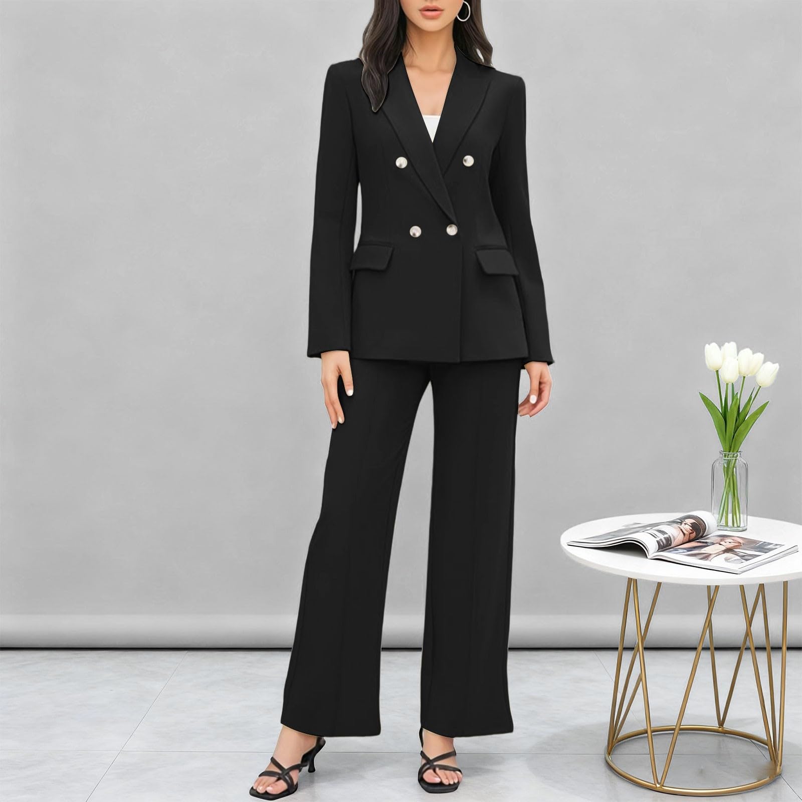 Traje de pantalón para mujer de negocios, juego de dos piezas con chaqueta de traje de manga larga y pantalón recto para la oficina, traje formal, blazer informal, deportivo, ropa de calle
