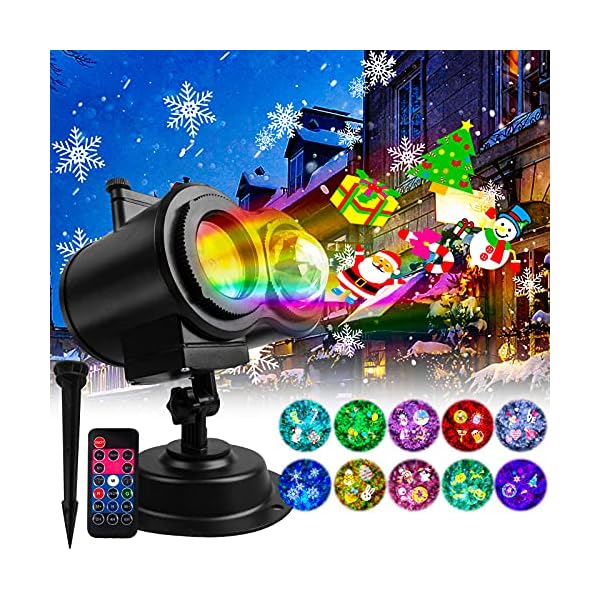 Weihnachten LED Projektorlampe,YINAMA 18 Folien Muster mit Halloween Wasserdicht Projektorlampe mit Fernbedienung 2-in-1…