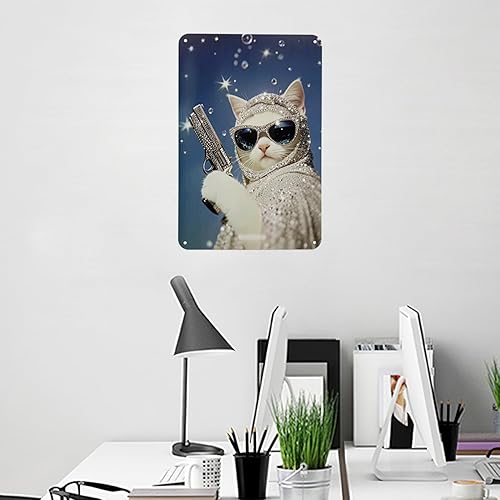 Miniatura 2 de Ydeaom - Divertido arte de pared de metal con diseño de gato, letrero de hojalata vintage con marco retro, póster de animales caprichosos para bar