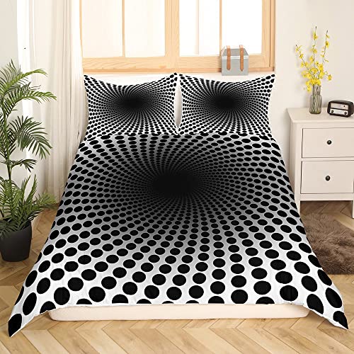 Erosebridal Geometric Comforter Cover King Size Black White Polka Dot Bedding Set For Kids Boys Teens Man Modern Abstract Geometry Duvet Cover Optical Illusion Bedspread Cover 2 Pillow Cases #TOP1