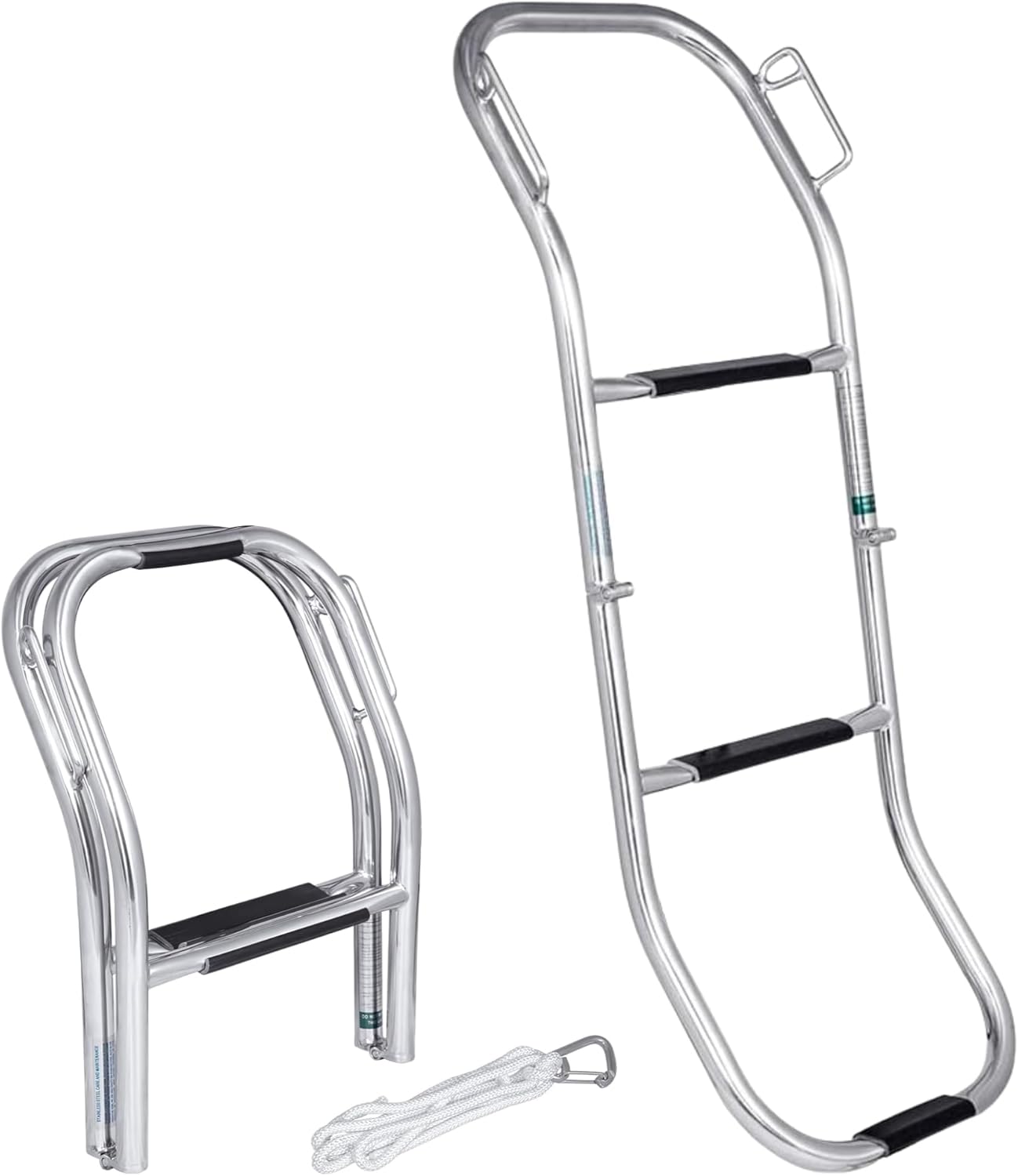 White Water – 3-Step Removable Inflatable Boat Boarding Solution | 304 Stainless Steel Folding Design with Adjustable Lanyard and Carabiner for Boats, Yachts, Ships, Dinghies, Kayaks | AM1013S