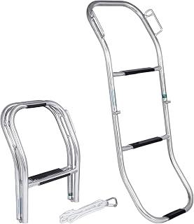 White Water – 3-Step Removable Inflatable Boat Boarding Solution | 304 Stainless Steel Folding Design with Adjustable Lanyard and Carabiner for Boats, Yachts, Ships, Dinghies, Kayaks | AM1013S