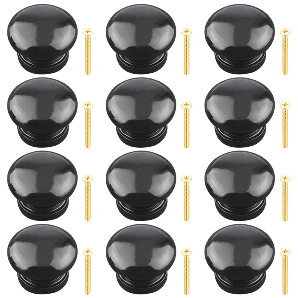 Yijunmca 12 Pack Round Cabinet Pulls, 34mm Wooden Drawer Knobs With Screws for Dresser Furniture, Kitchen, Bathroom Cupboards