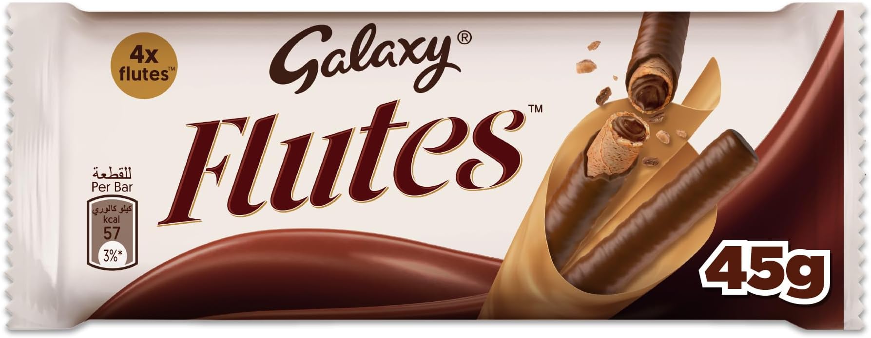 Flutes Chocolate, 4 Fingers, 45g, Share Moments of Galaxy Chocolate Pleasure, Light Crunchy Wafer