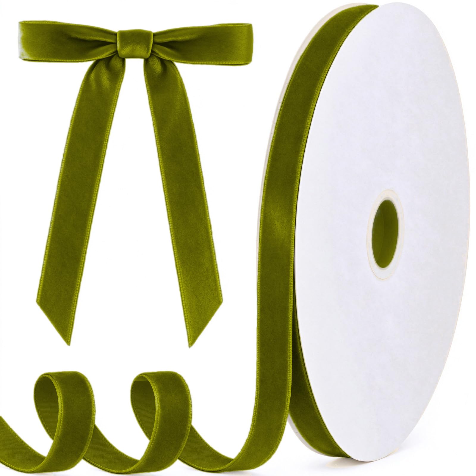 Tsorode 25 Yards Olive Green Velvet Ribbon for Christmas Tree, 3/8 Inch