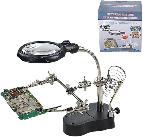 Lupa 3.5x ayudando a soldar, estación de soldadura con luz LED, clips de cocodrilo ajustables dobles para soldar, fabricación e inspección de