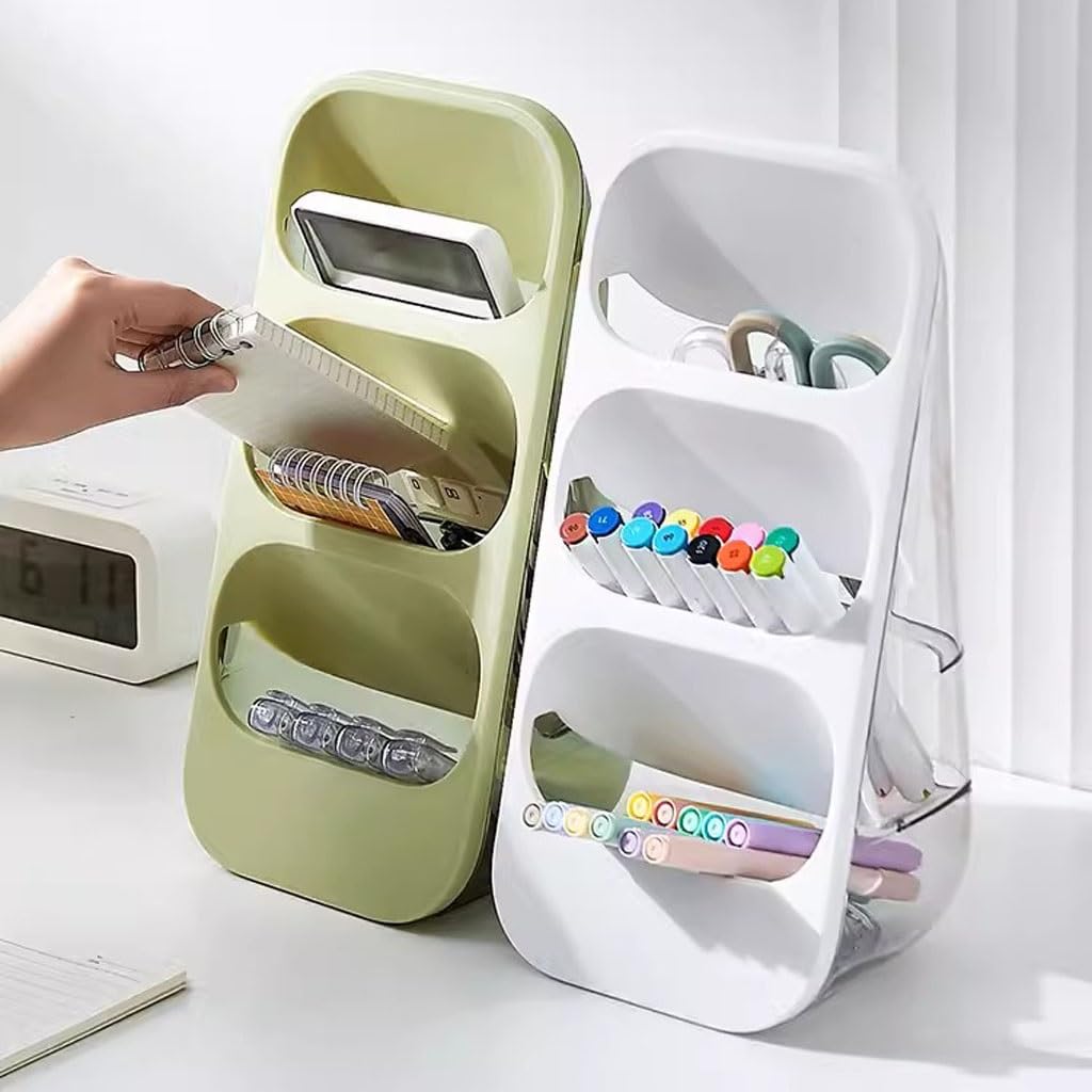 Portapenne da scrivania, organizer da scrivania a 3 scomparti, per matite e pennelli per scuola, ufficio, uso domestico, design obliquo per una gestione efficiente dello spazio