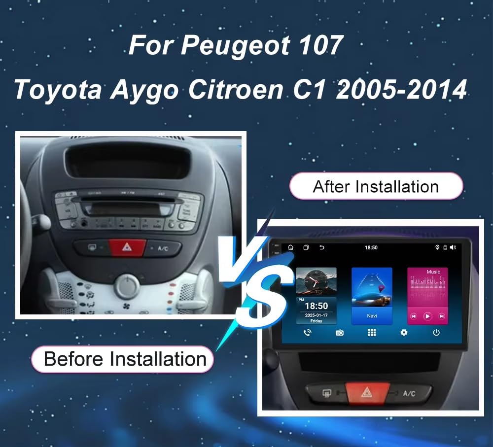 Radio samochodowe Android 15 2 DIN z 10-calowym ekranem dotykowym do Peugeota 107 2005-2014 z kamerą cofania/Carplay/BT/FM/GPS/USB/WIFI/sterowaniem z kierownicy/audio samochodowe (EP30 4+64G