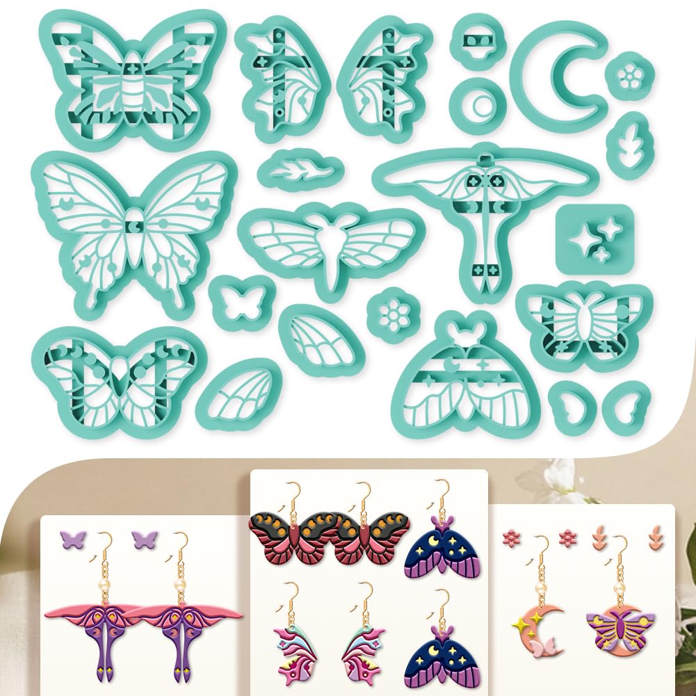 beinkmake 22Pcs Magic Moth Butterfly Polymer Clay Cutters Boho Clay Earrings Cutters Polymer Jewelry Cutter for Earrings Making Birthday Party DIY Supplies