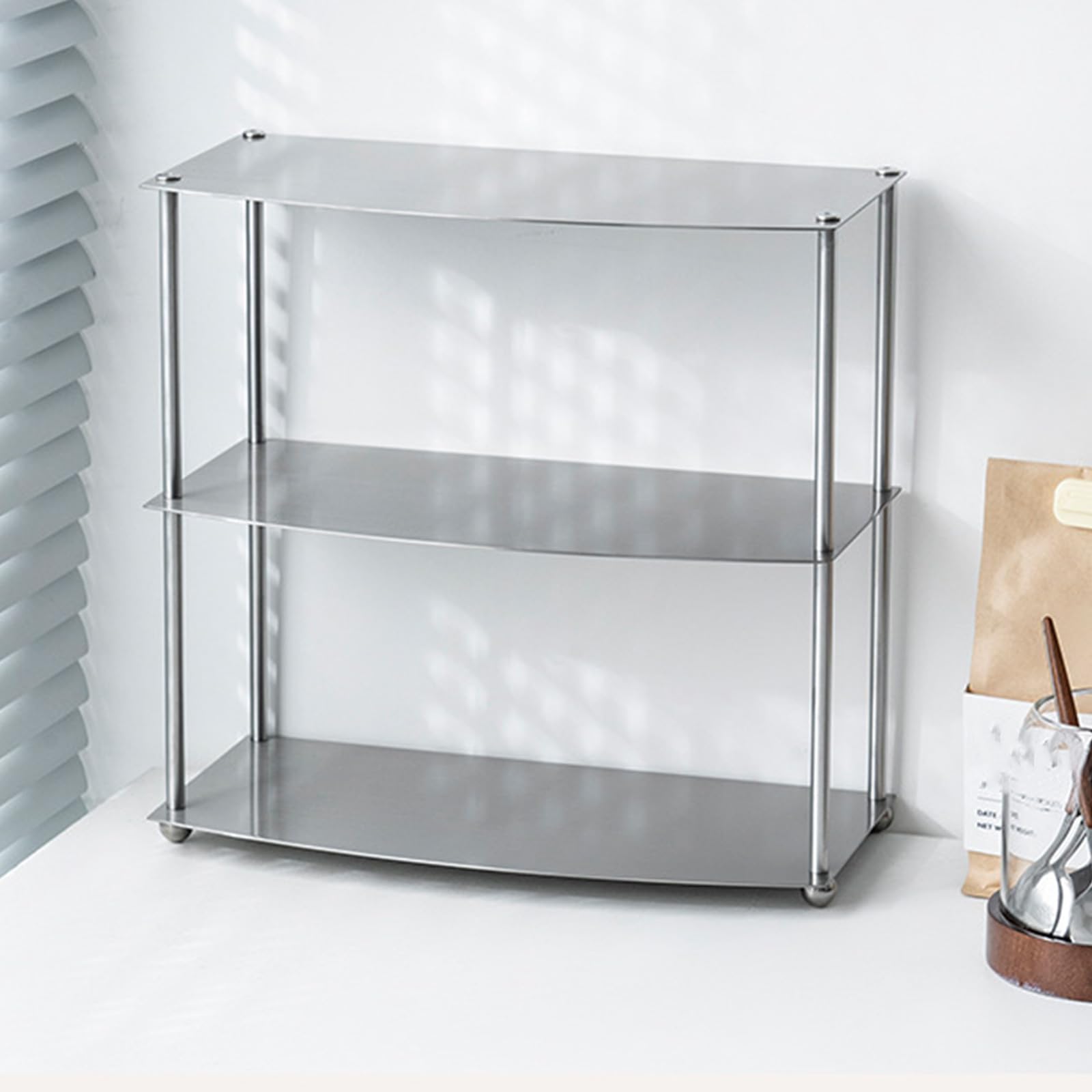 Moderno estante de almacenamiento multicapa de acero inoxidable para cafés y casas particulares, organizador de café fácil de organizar