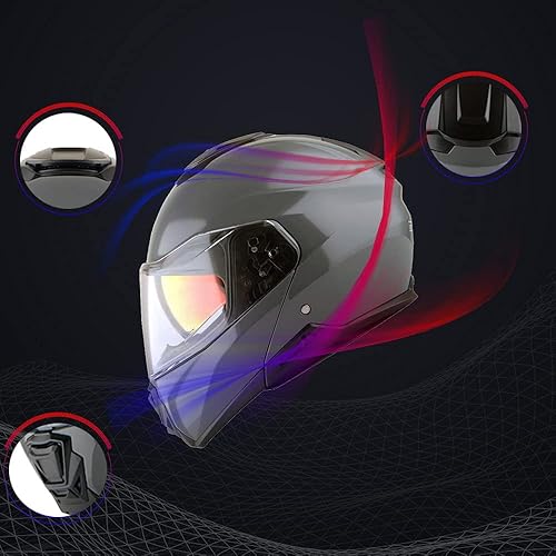 Miniatura 4 de Casco modular de cara completa para motocicleta de Martian, con doble visera abatible y protector solar HG362 Negro Mate