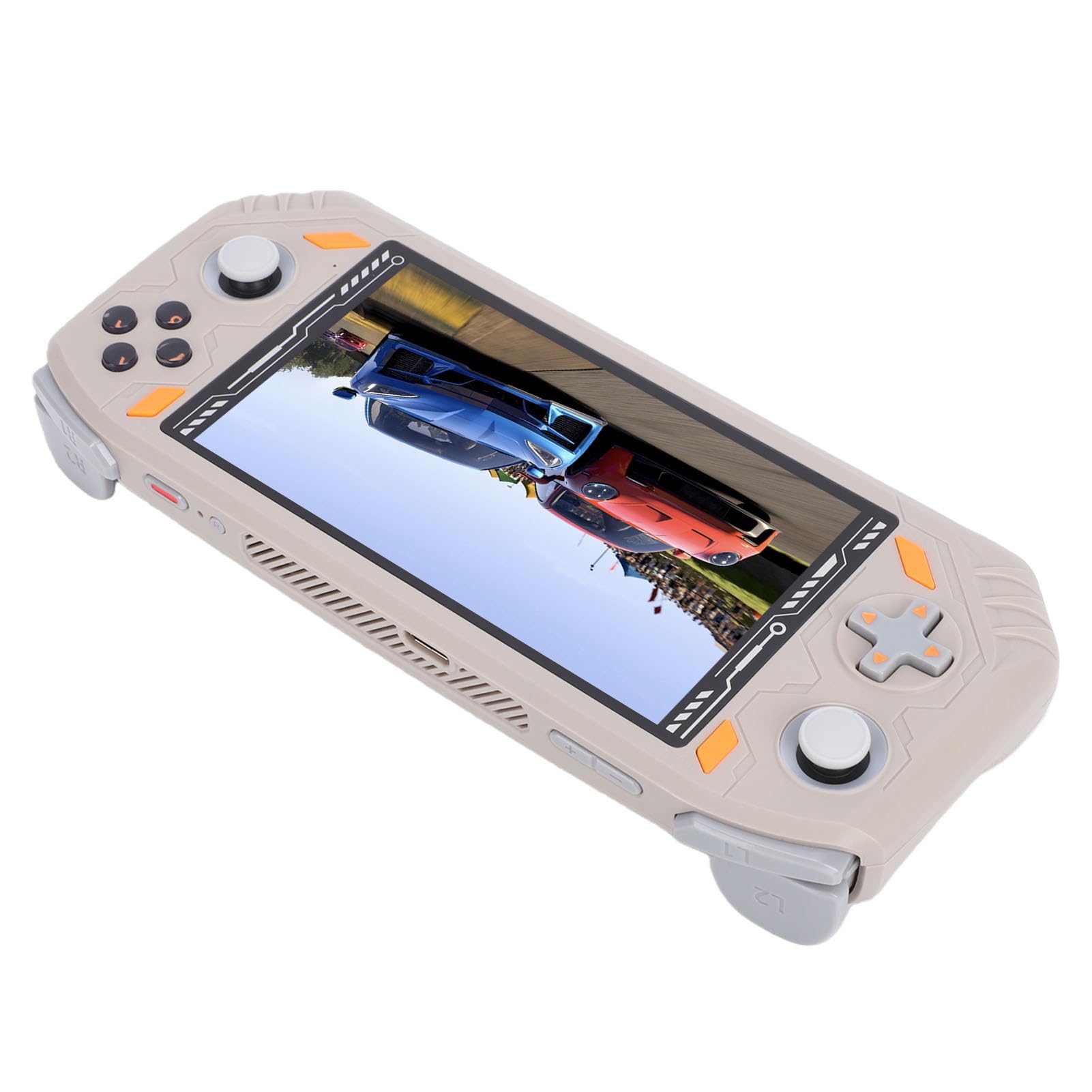 Vikye Wiederaufladbare Handheld-Spielekonsole, 5,5-Zoll-Bildschirm, Extrem Leistungsstark, für Familien-Gaming-Station mit 2 Controllern (Beige)