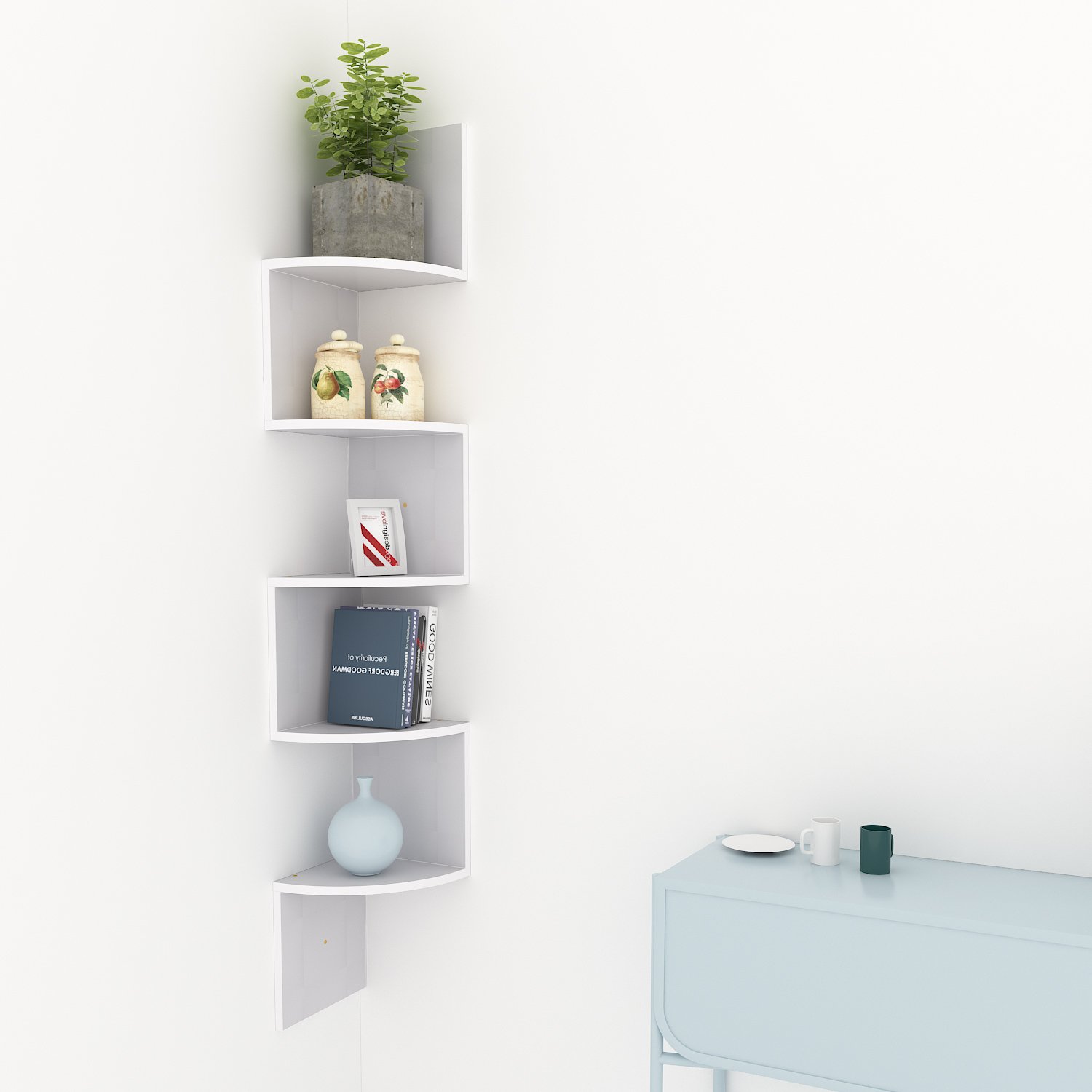Homevol Corner Shelf 5 Tier Wood Wall Mount Corner Shelves Bookshelf Bookcase White Buy Online In Gambia Missing Category Value Products In Gambia See Prices Reviews And Free Delivery Over 3 500 D Desertcart