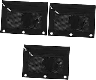 Operitacx 3 Peças Pasta Preta Transparente Com Zíper Bolsa De Papelaria Com Zíper Bolsa Para Caneta Transparente Estojo De Lápis De Malha Bolso De Lápis Pano Oxford 3 Argolas Bolsa Pasta