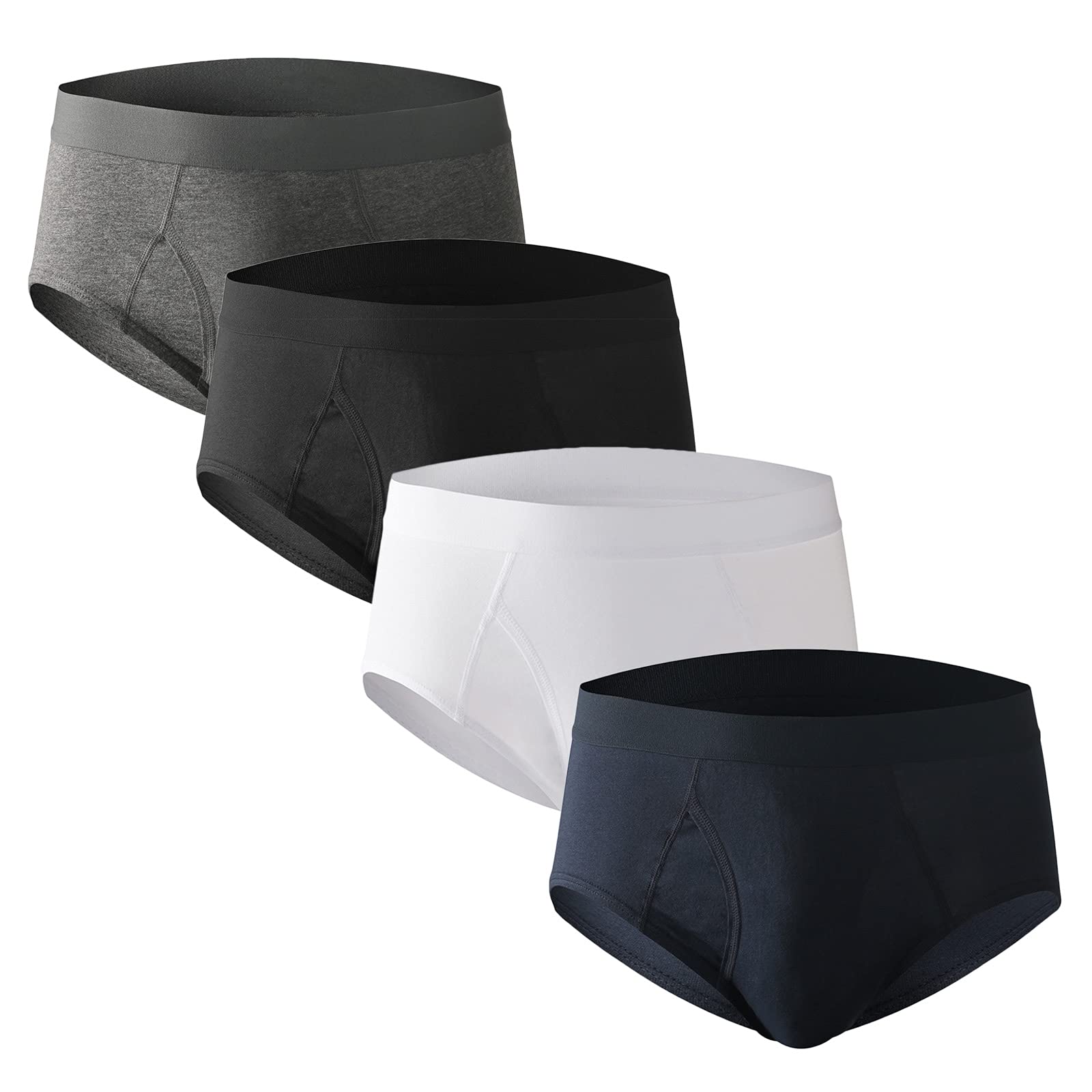 NuofengkuduMen Open Fly Pouch Briefs Underwear High Waist Classic Slips(4 Pack)