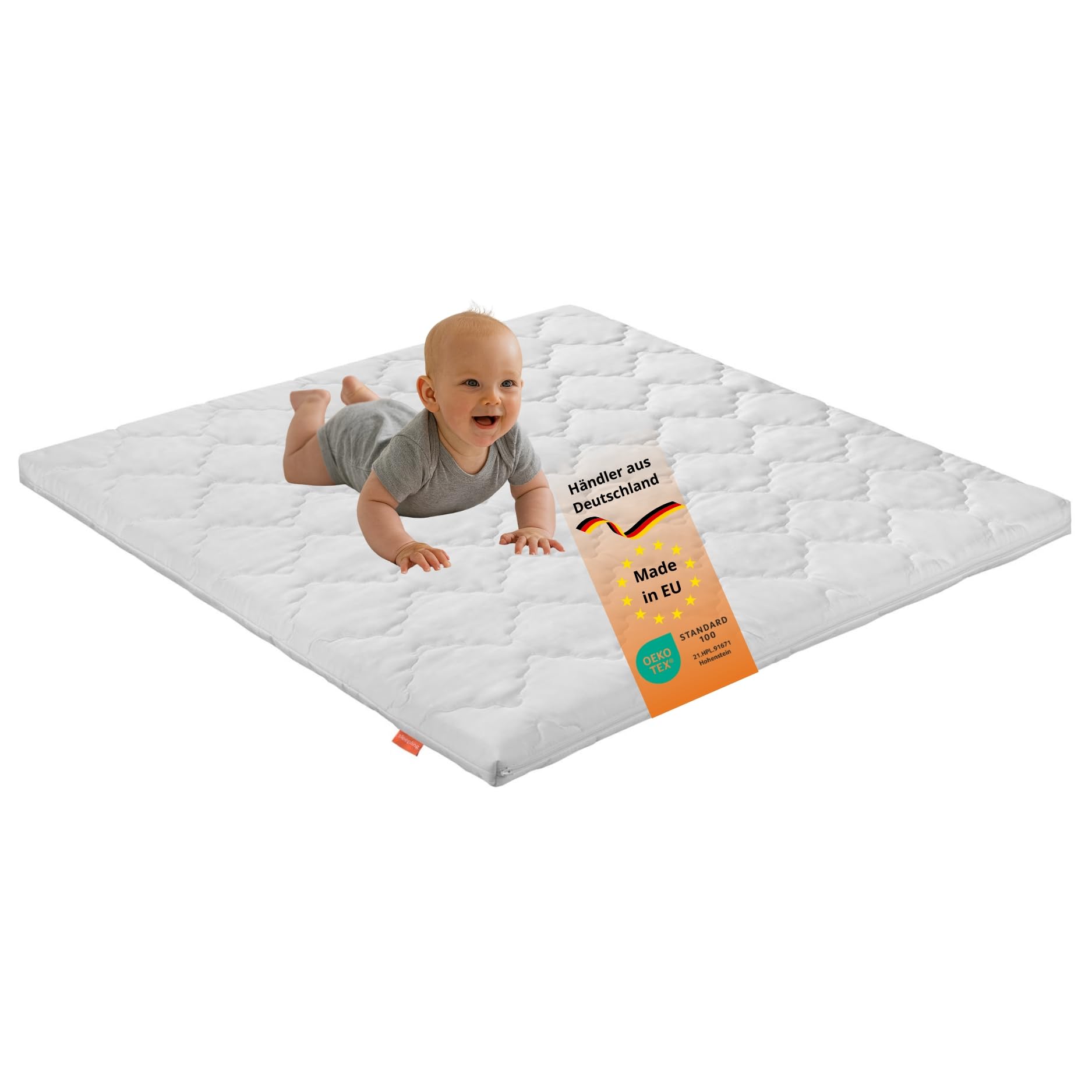 sleepling Baby Matratze 100x100 cm Laufgittermatratze Kinder, Komfortschaummatratze, Kindermatratze, Babymatratze 100 x 100 cm, Höhe 5 cm, Komfortschaum, Made in EU, Oeko-TEX, waschbar bis 60 Grad