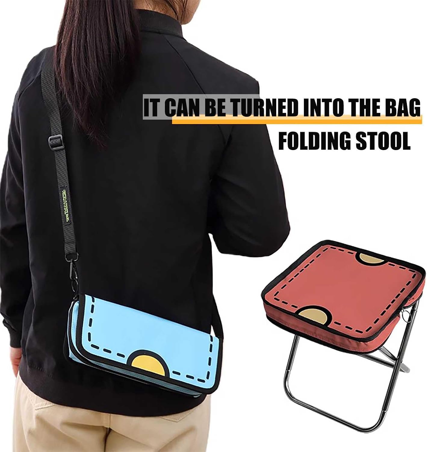 Folding Stool,Portable Pocket Handbag Stool Aluminum Alloy Camping Stool Hold Up to 220lb Easy to Carry, for Camping,Hiking,Fishing,Queue