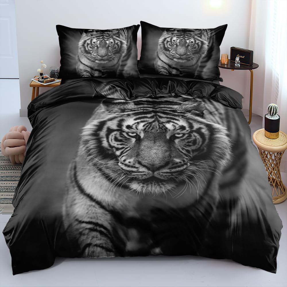 Animal Bedding Sets King Size Tiger Art 1 Duvet Cover with 2 Pillowcases 3 Pieces Bed Set for Boys and Girls Bedroom
