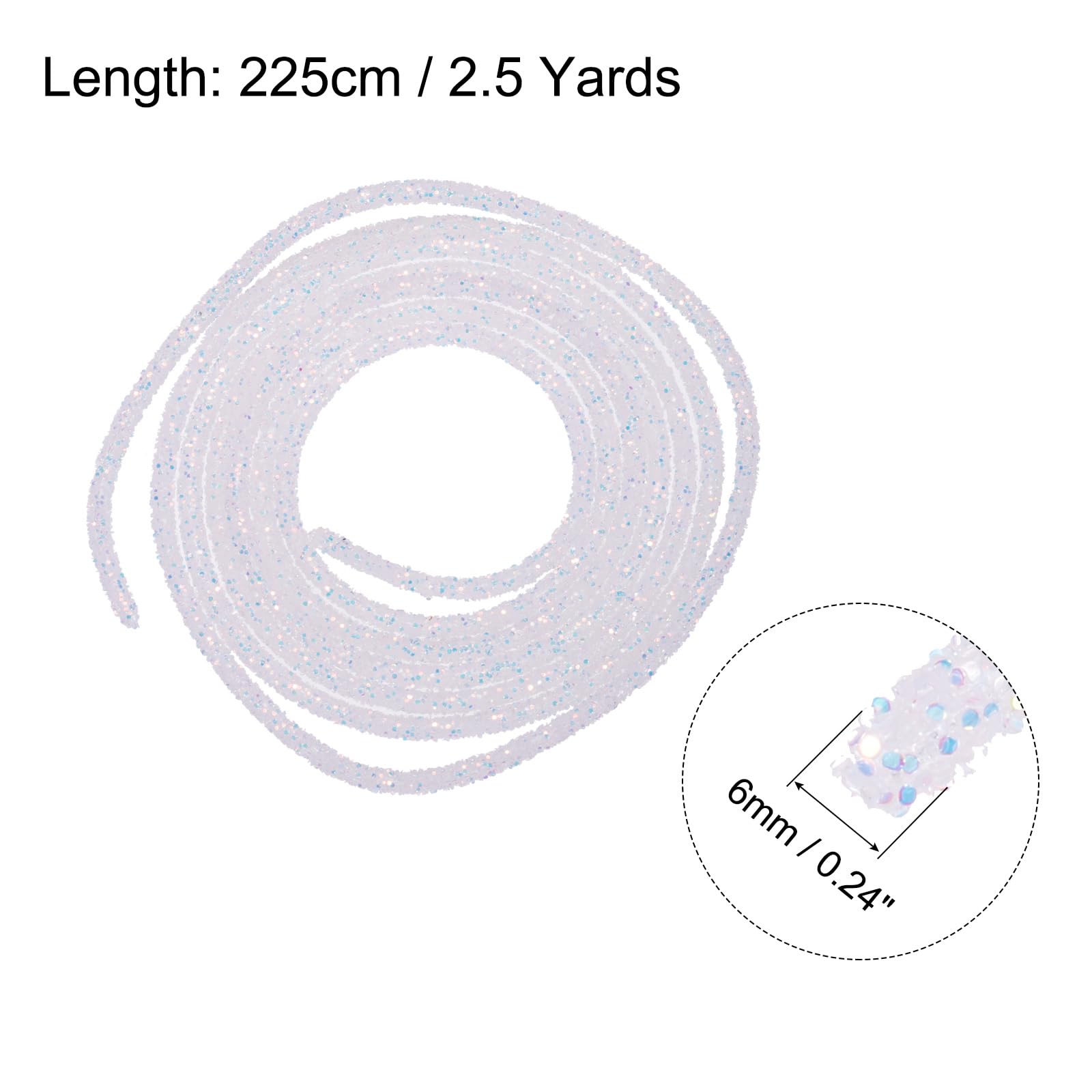 sourcing map 5 Yard 6mm 0.24 inch Glitter Sequins Rope Sequins Rhinestone Tube Cord for DIY Wedding Dresses Costume Clothing Shoes Jewelry Accessory Clear White — view 127