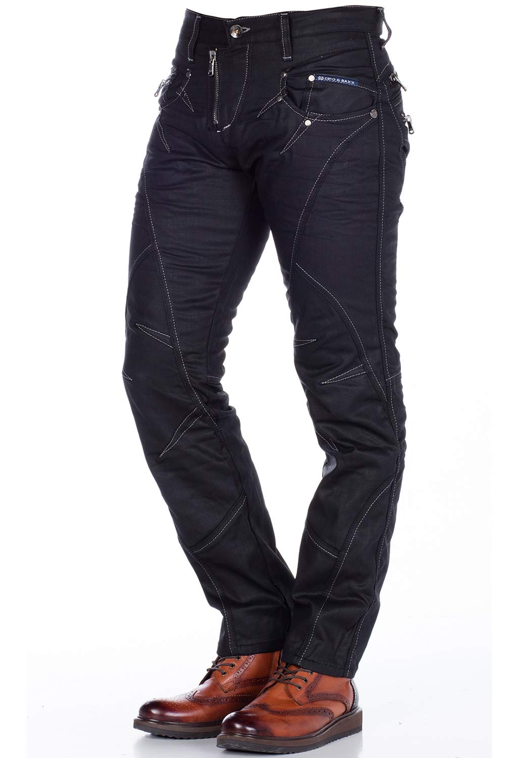 Cipo and Baxx - Pantalones vaqueros para hombre, corte regular, costuras de contraste, color negro Negro