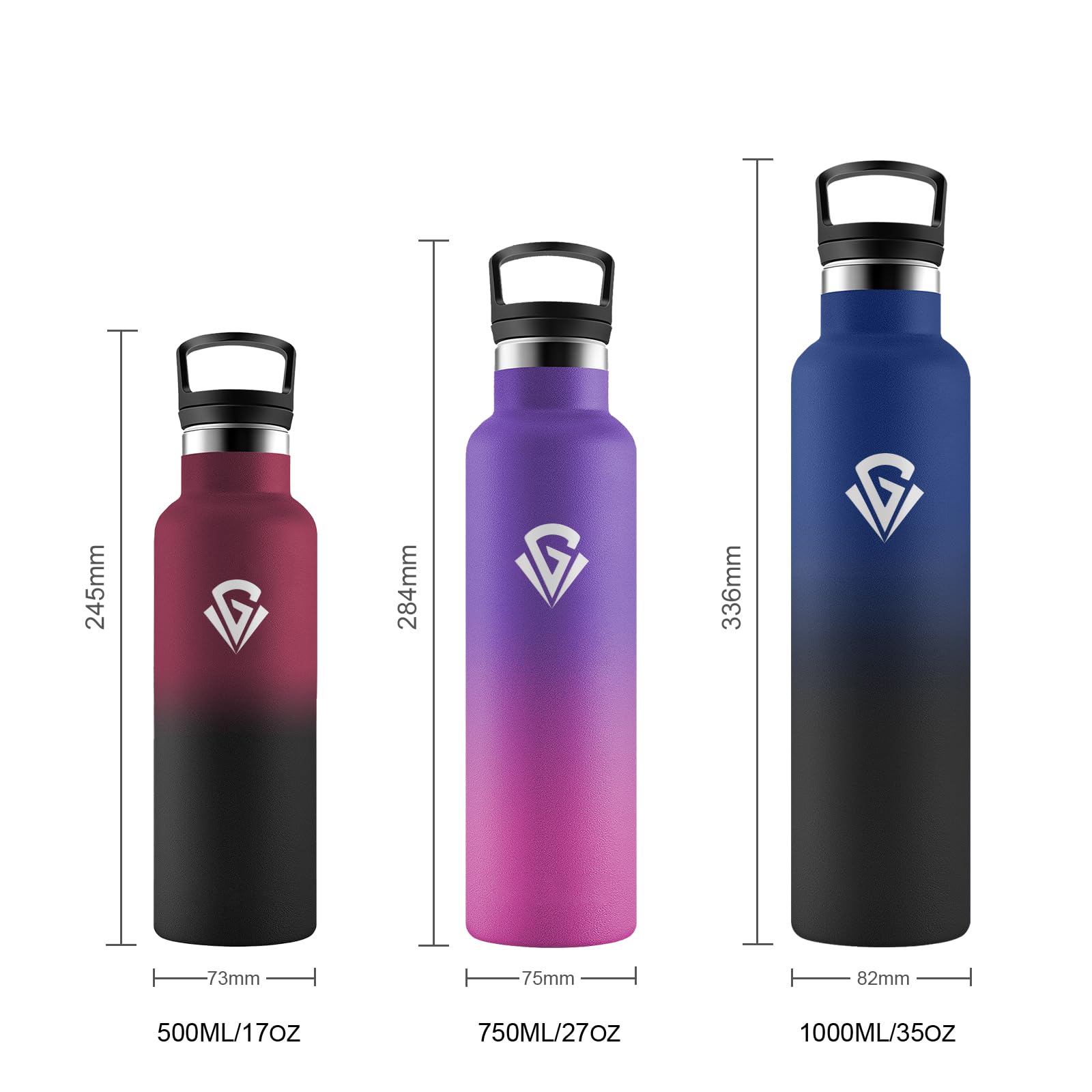 Borraccia 750 ml, Borracce Acciaio Inox, Senza BPA, con Doppio Strato Isolante, per Bevande Gassate, Scuola, Campeggio