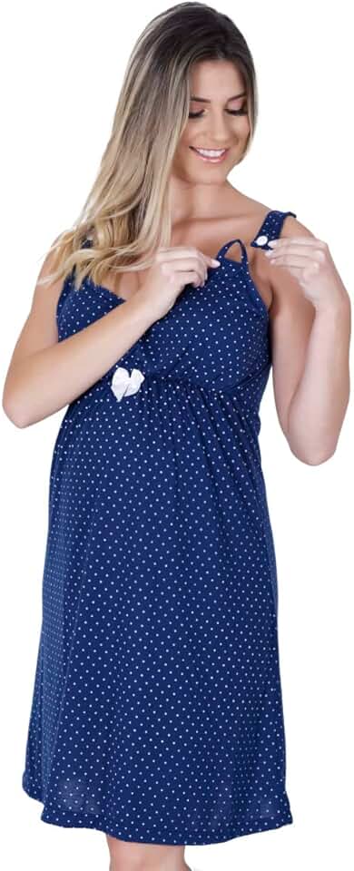 Camisola Amamentação Abertura na Alça Azul Feminino Maternidade