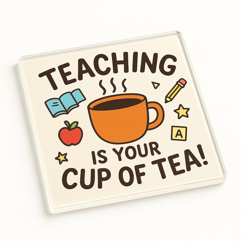 The Plum Penguin Brewed Wisdom Unique Acrylic Coaster Gift For Teachers End Of Term - Whimsical Doodle Style Coffee Theme Desk Accessory Present