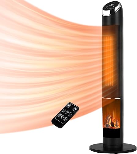 Calentador eléctrico con chimenea, calentador de cerámica de 38 pulgadas de alto para uso en interiores