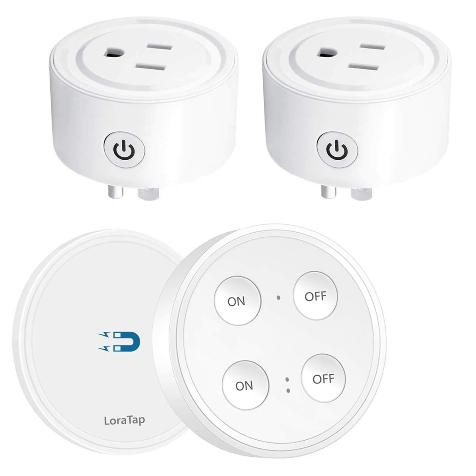 LoraTap Mini Remote Control Outlet Plug: 656ft Range — Wireless Light Switch for Household Appliances — No Wiring — 1 Remote for 2 Outlets 2 Pack Classic Round 10A Outlet
