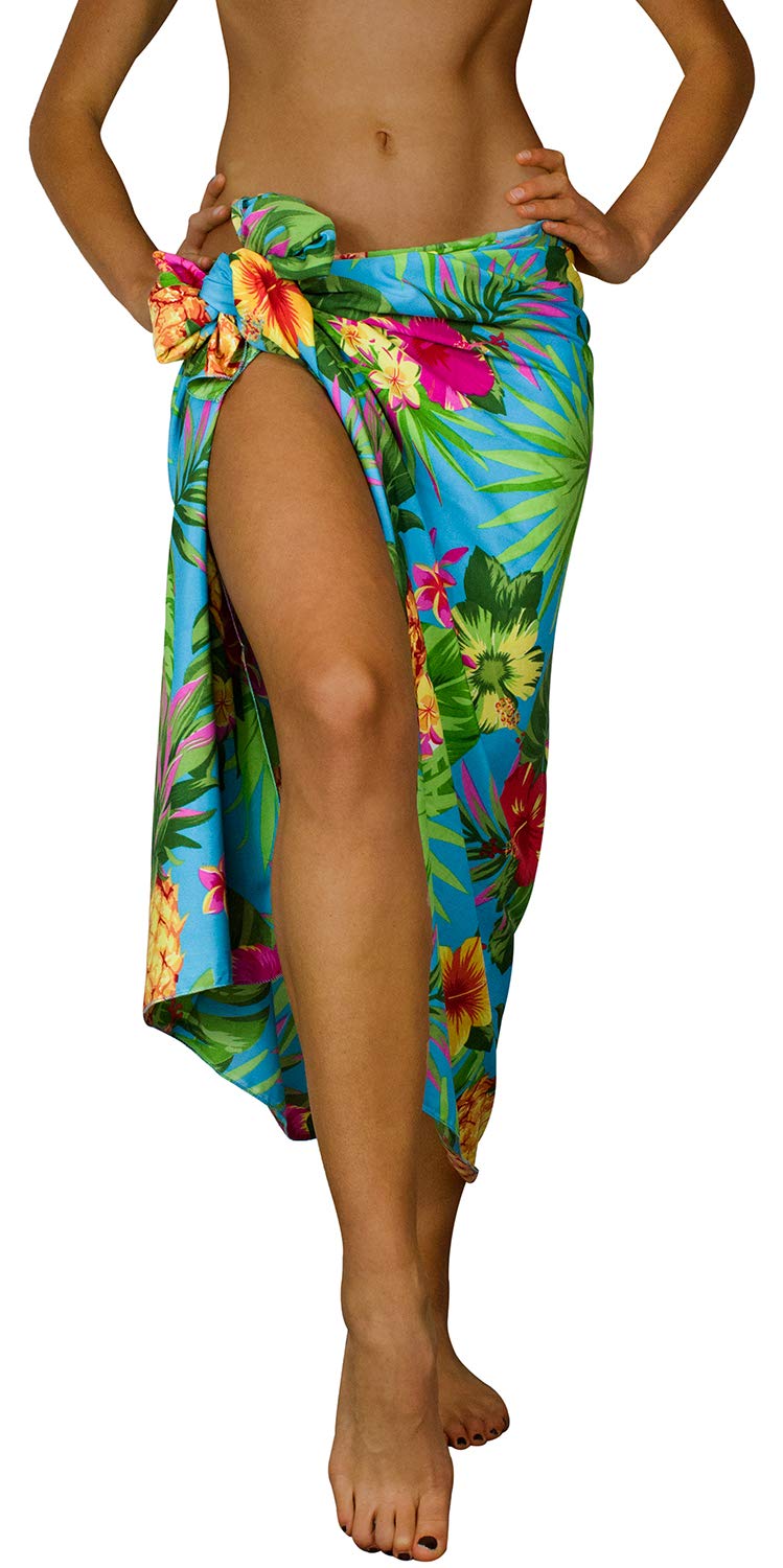 King Kameha Funky Hawaiian Cover-up Pareo Sarong, Pineapple, Turquoise, Big