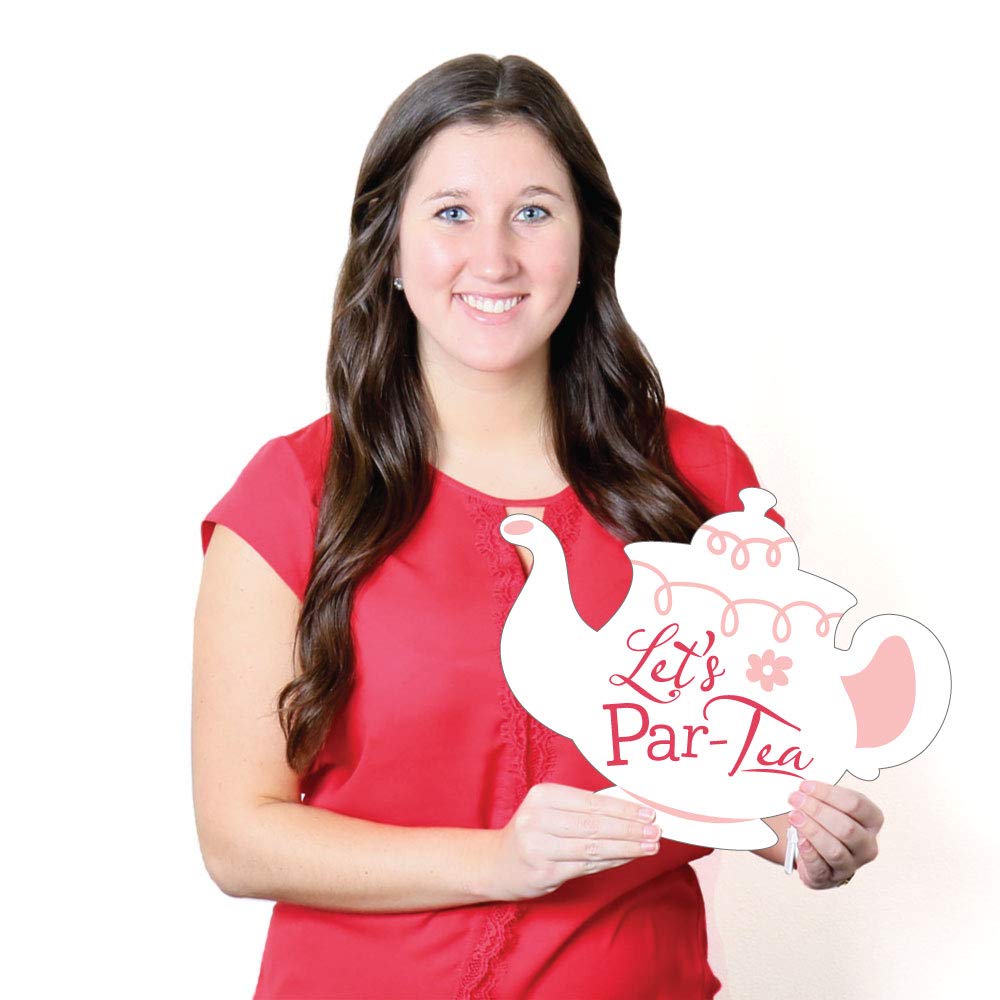 Big Dot of Happiness Floral Lets Par-Tea - dzbanek do herbaty i filiżanka do herbaty dekoracje trawnika - ogród na zewnątrz dekoracje na podwórko herbaciane - 10 sztuk