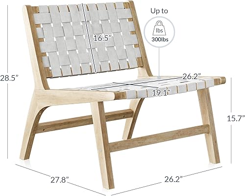 Miniatura 3 de BELLEZE Silla decorativa tejida de piel sintética, estilo bohemio de mediados de siglo con marco de madera maciza, 300 libras, silla de lectura