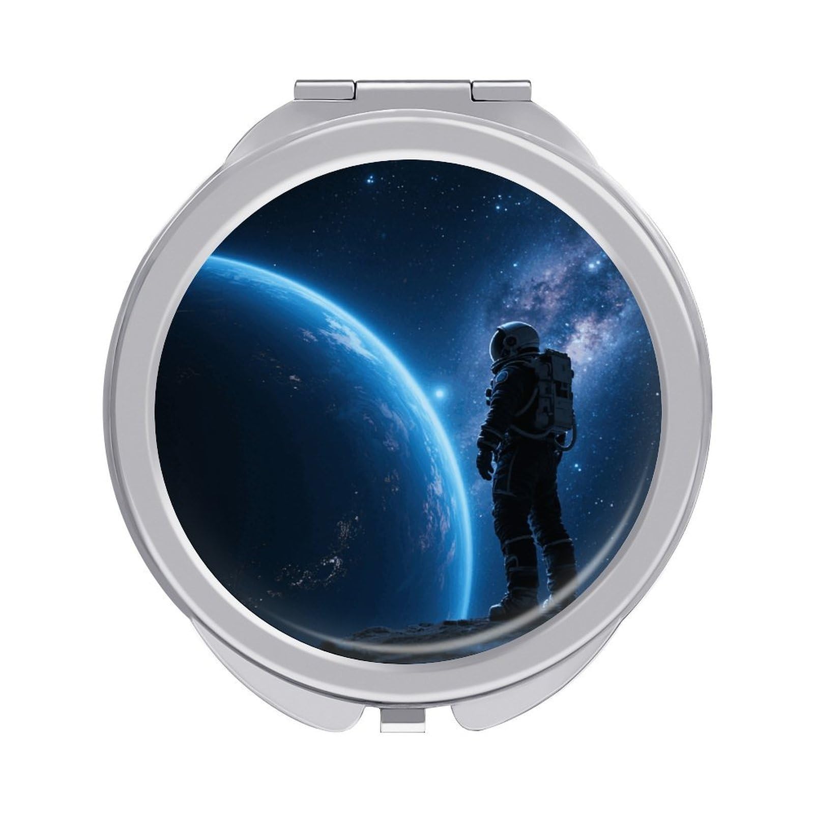 FodPand Compact Hand Mirror with 1x/2x Magnifying Round Travel Makeup Mirror Mini Foldable Space Astronaut Cosmetic Mirrors Travel Essentials Gift for Women Girl Portable for Pocket Purse -Silver