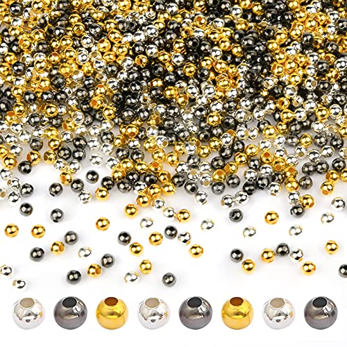 Quetschperlen Runden Perlen 4mm, 900 Stücke Zwischenperlen Metallperlen Silberperlen, Armband Perlen Klein Beading für DIY Schmuck Basteln Armbänder (Gold Silber Grau ) Cover
