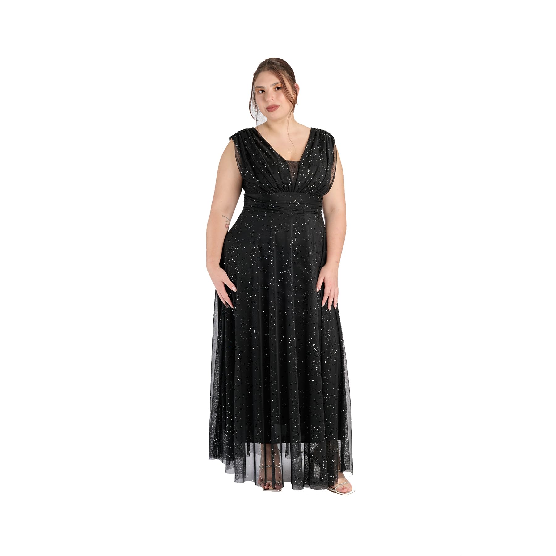 VALORIALUXE Abito Lungo Elegante Donna con Stola Coordinata, Scollo a V, – Vestito da Cerimonia Made in Italy