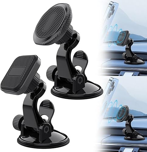 Miniatura 3 de Soporte de teléfono para automóvil con ventosa e imán, soporte de ABS para ajuste universal en tablero o parabrisas, color negro