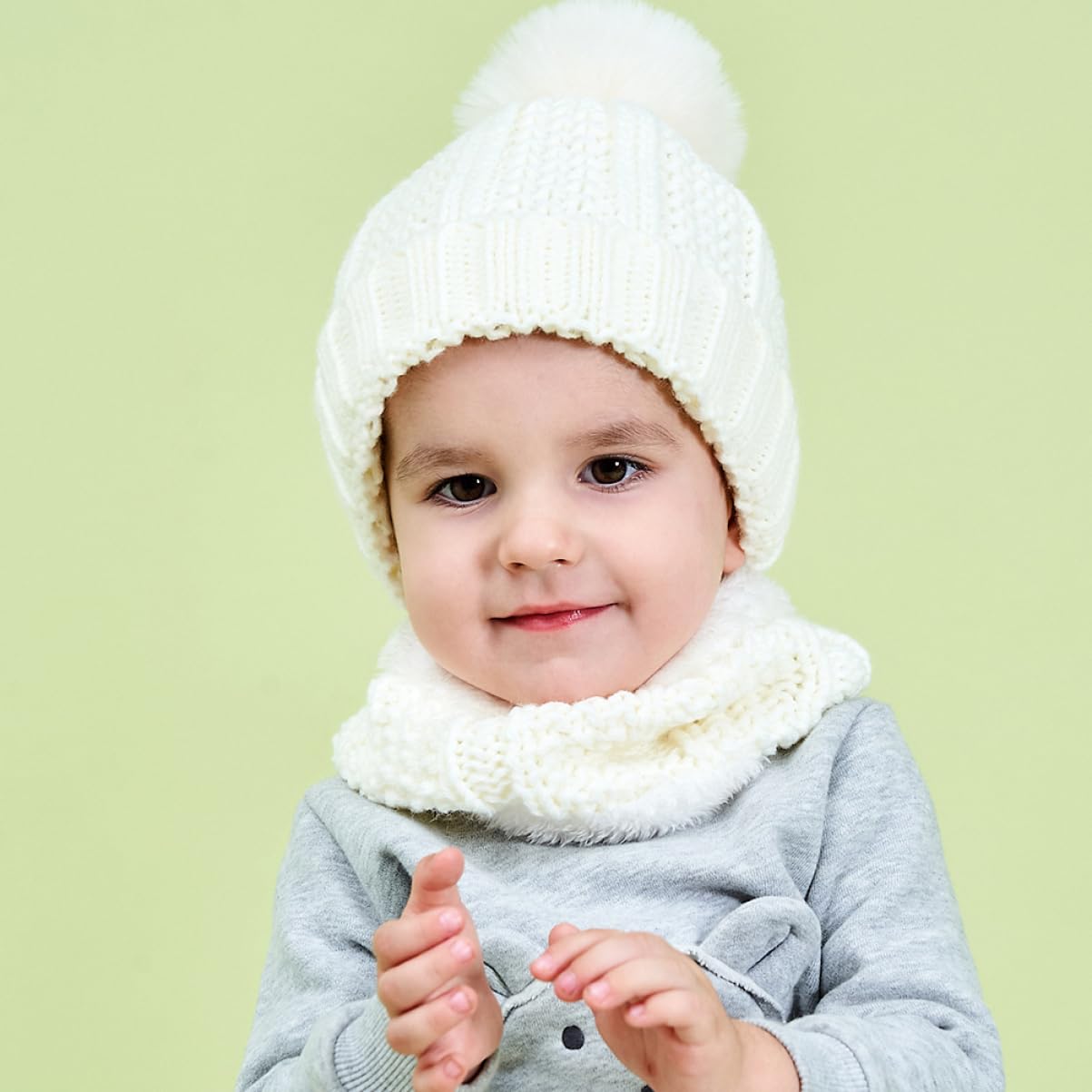 Kindermütze Wintermütze für Strickmütze für Kappe Schal Hüte Mütze mit Bommel strickmütze wintermütze Warme Babymütze warmes Halstuch Acryl Weiß