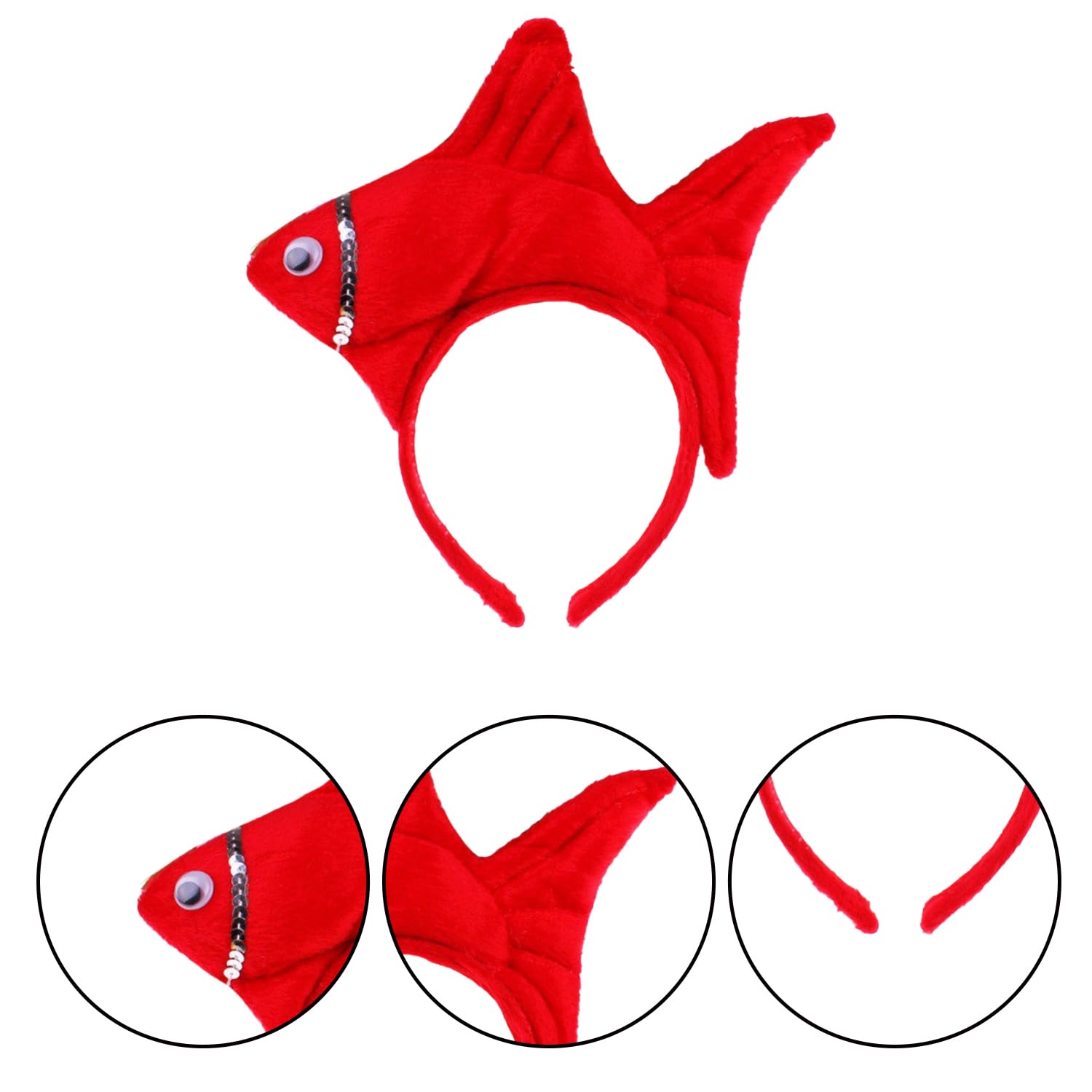 BORFUE 2pcs Fish Headbands Red Pink Plush Animal Headbands Seafood Costume Halloween Cosplay Hair Hoop for Party Dress Up Props Decor - Image 2