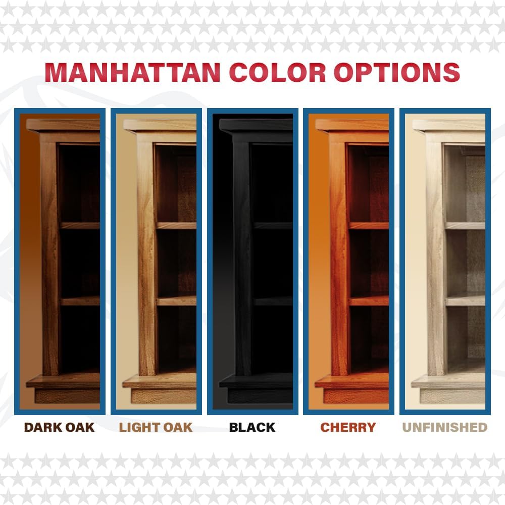 Buck Stove Dark Oak 34 ZC Manhattan | 33,000 BTU Heating | Vent-Free Liquid Propane Fireplace | Blower and Prestige Bookcase Mantel